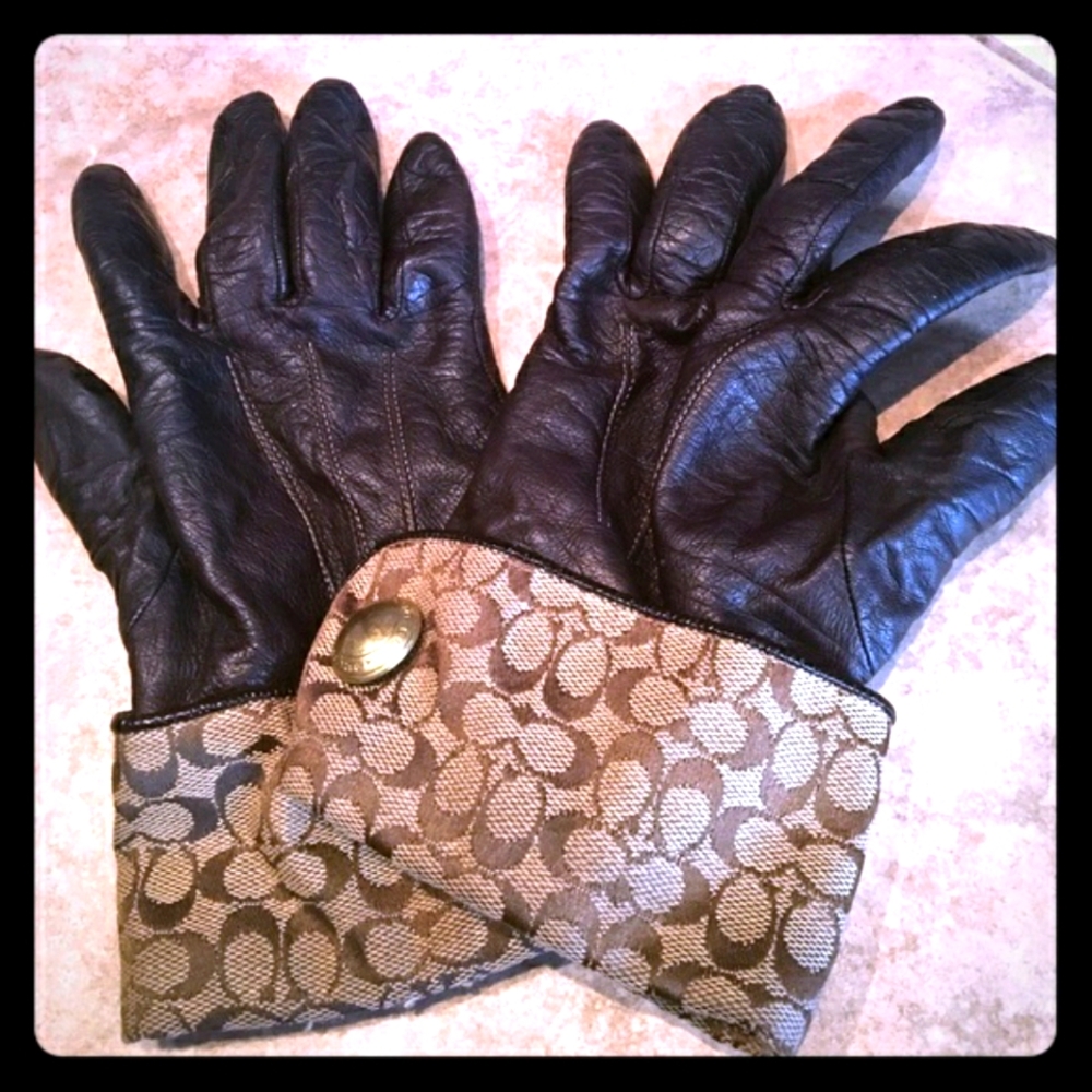 Beautiful COACH Genuine Brown Leather Lined Gloves! Sz Med